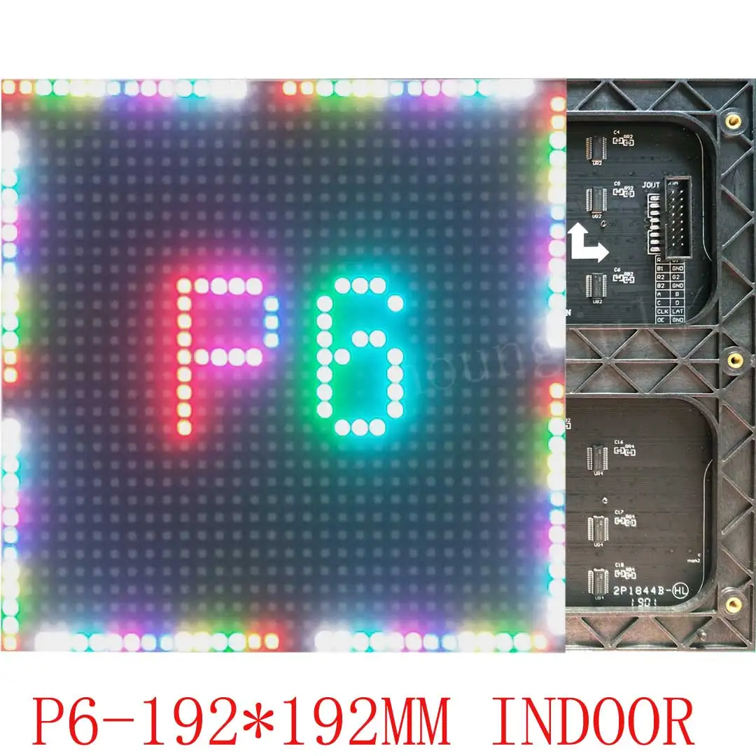 Painel LED de cor cheia interior para Display Board, Video Wall Publicidade Screen, Computador e Controle do Telefone, Módulo 192*192mm, P6