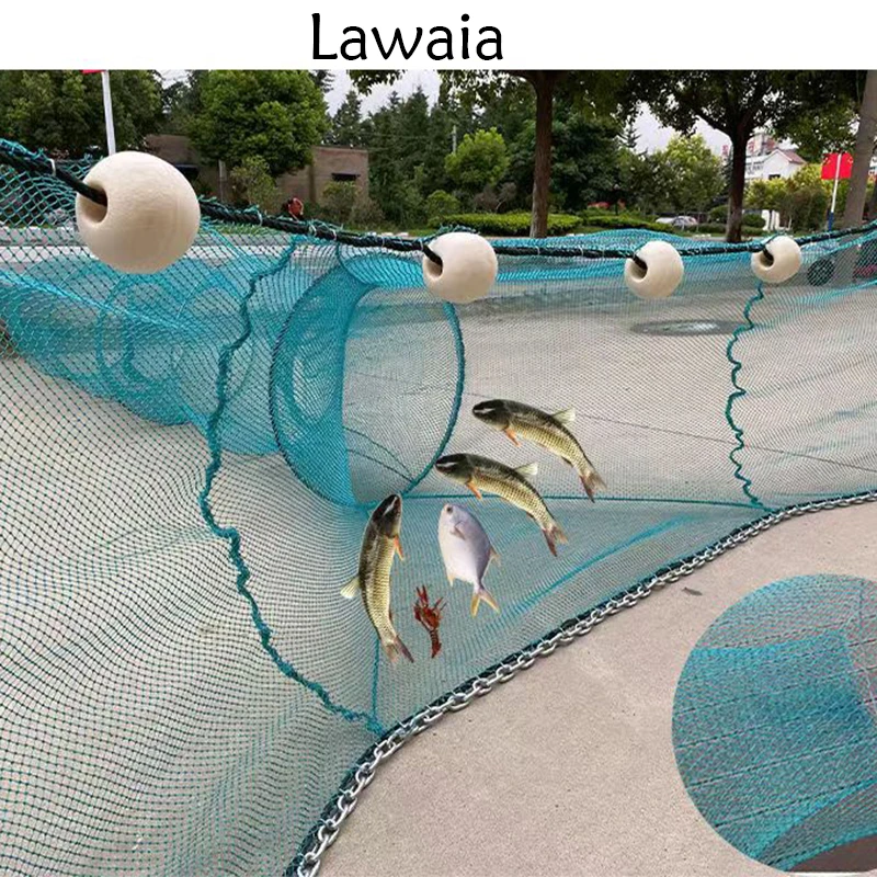 

Lawaia Shrimp Cage with Iron Chain Fishing Trap Net Folding Fishing Cage Foam Float 3M/4M/5M/6M/8M/10M