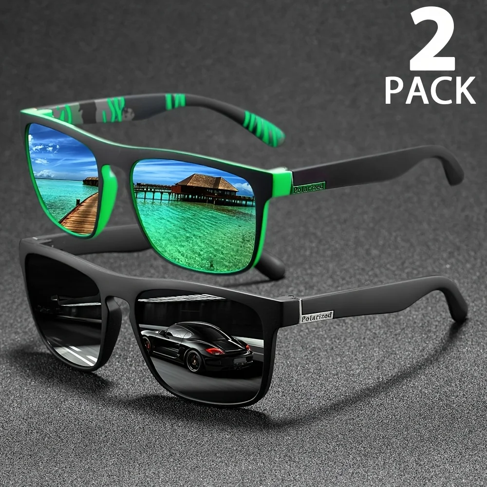 2er-Pack modische Sport-polarisierte Sonnenbrillen, UV-Schutz, personalisierte Brillen, quadratischer Rahmen, Metall, für Herren und Damen, UV400-Brillen – Detail 8
