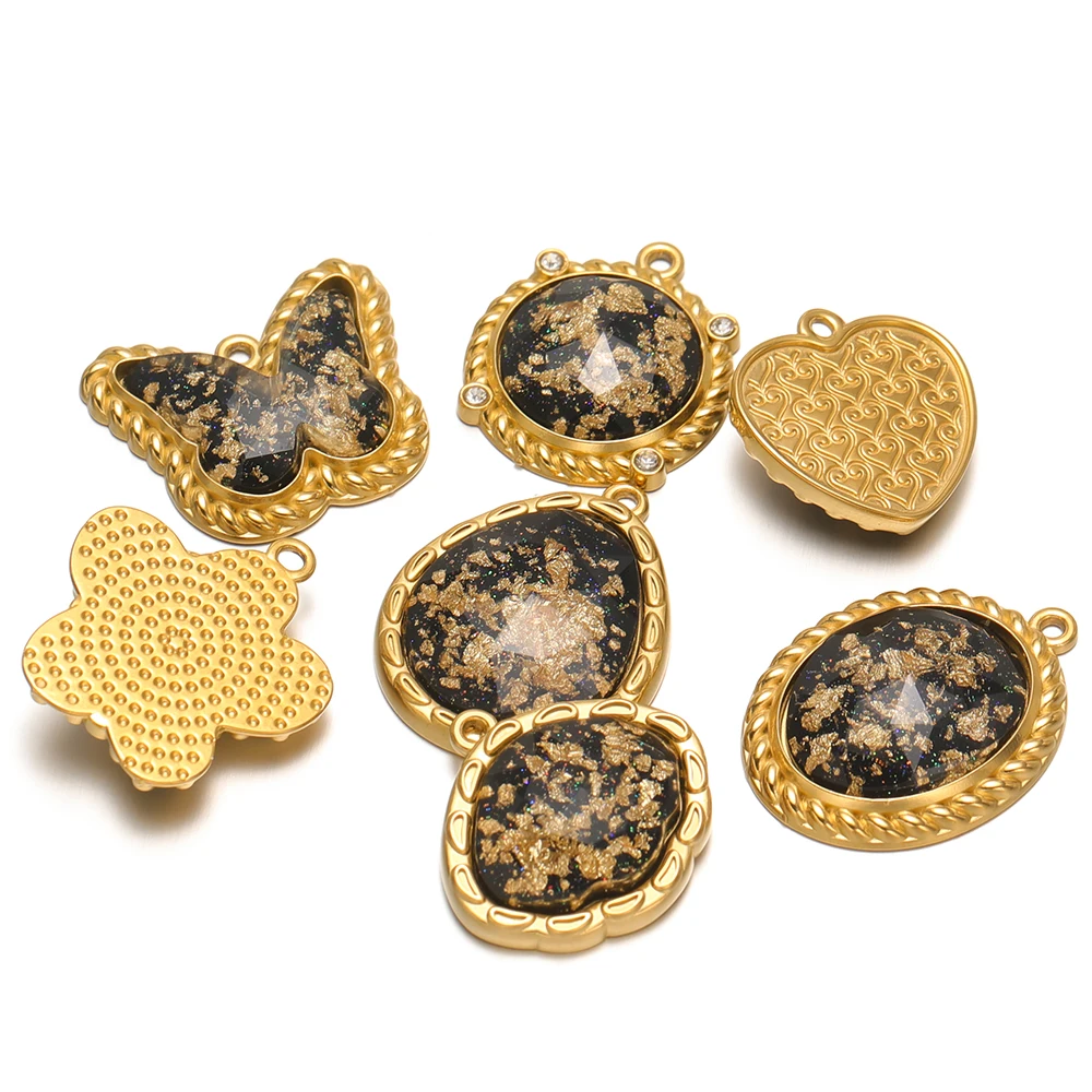 4 قطعة الفولاذ المقاوم للصدأ القلب ستار الكلاسيكية الذهب الأسود نظارات سحر DIY بها بنفسك مجوهرات قلادة المعلقات سوار أقراط صنع