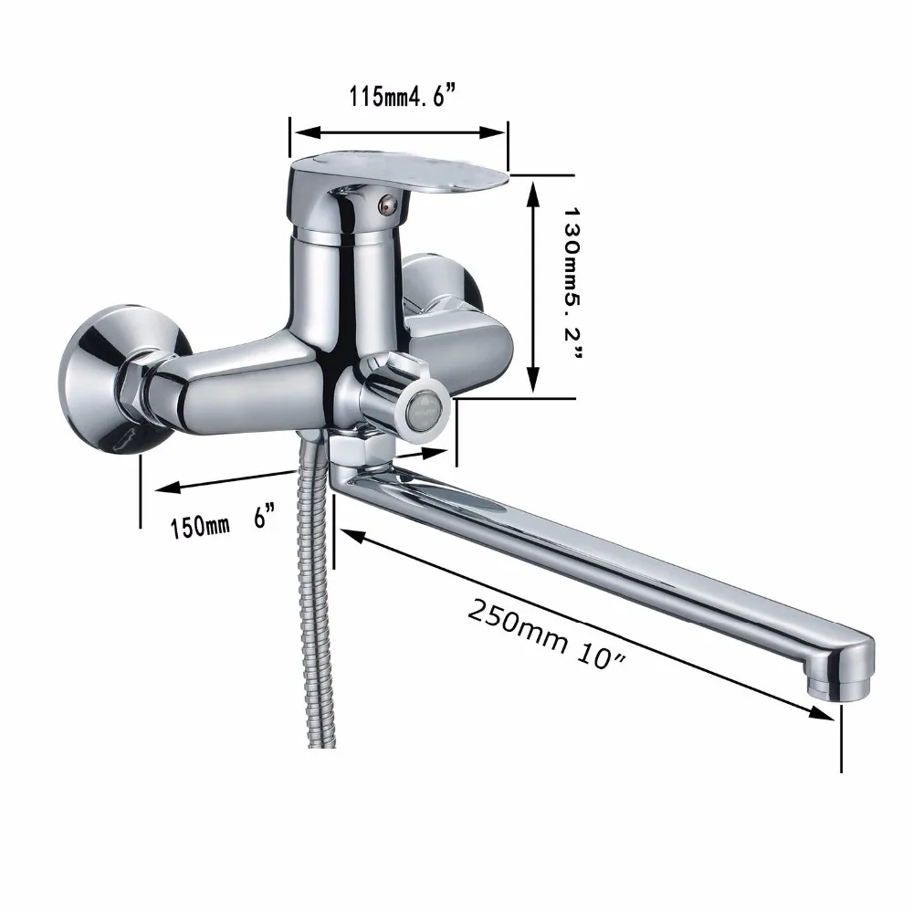 OUBONI Wall Mounted Length Outlet Rotating Bathroom Shower Faucet Bath Faucet Mixer Tap With Hand Shower Faucet Set Bathtub