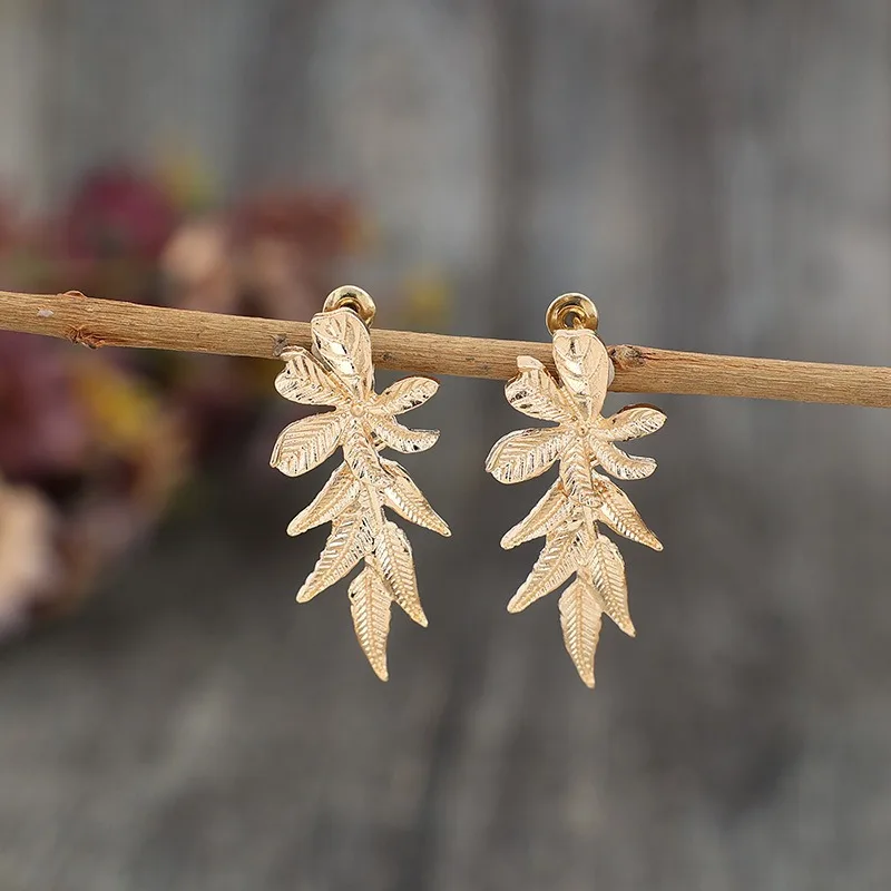 Bohemian Metal Gold Color Flower Splicing Leaves Earrings Vintage Geometry Dangle Earrings for Women Jewelry