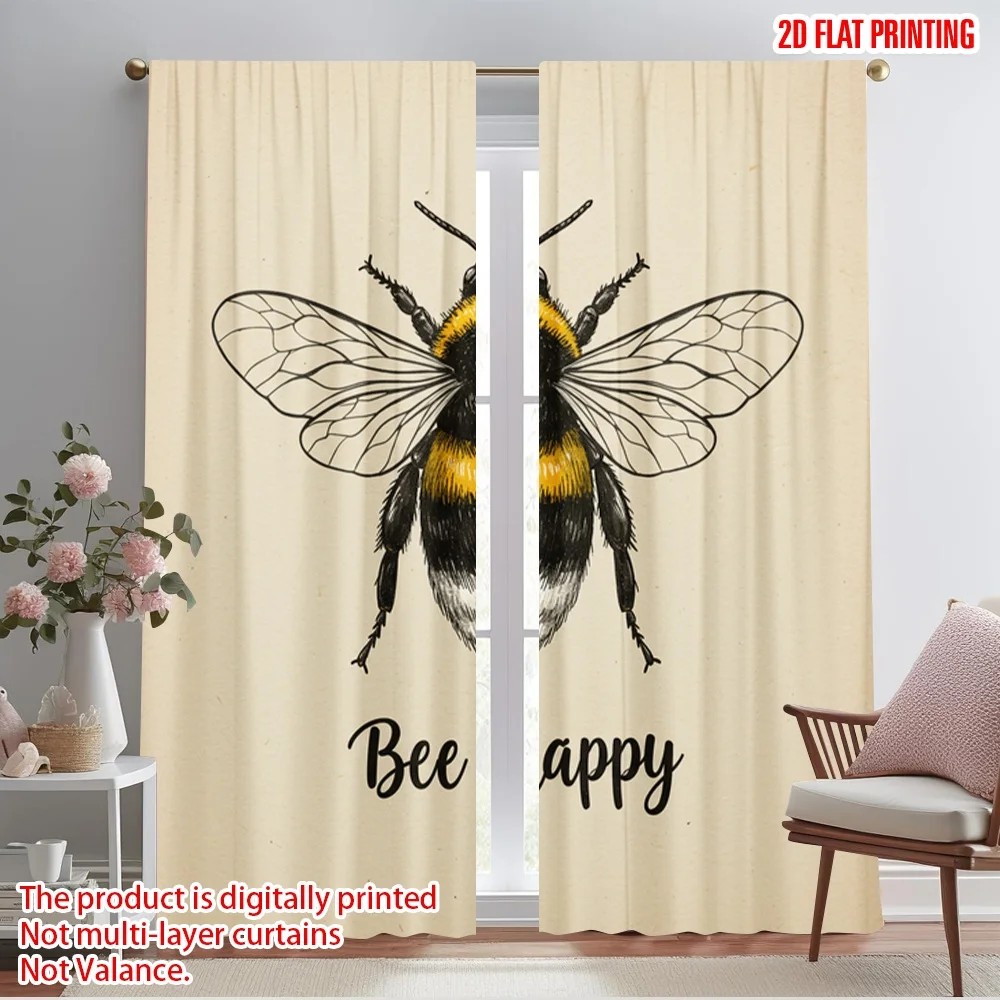 

2pcs 2D flat printing Party Curtain Bumblebee happy art Fabric Without Electricity 0 Perfect for Door Wall Yard