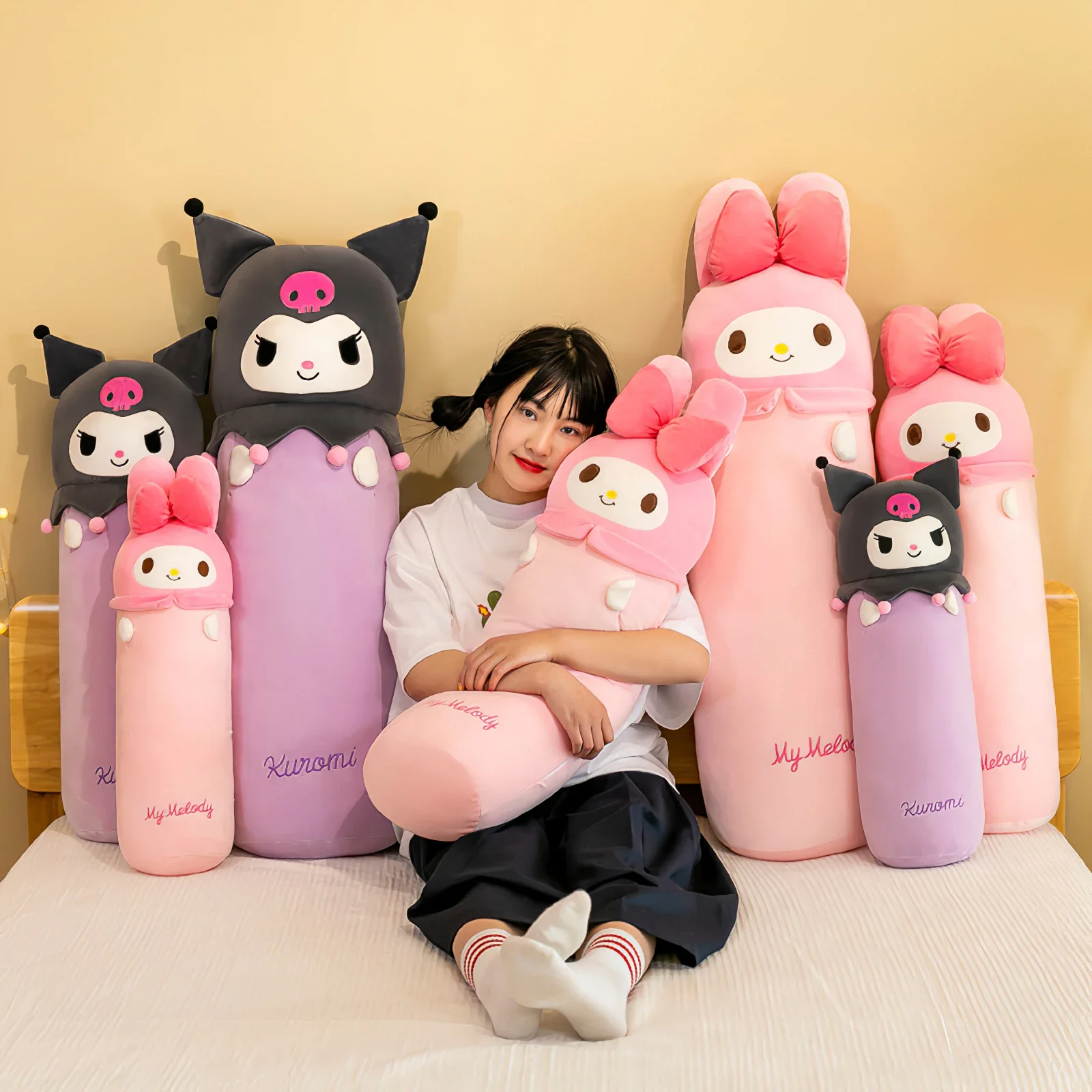 100cm Anime Sanrio My Melody Kuromi Plush Toy Cute Devil Large Size Long Plushies Soft Stuffed Pillow Sleeping Cushion Kids Gift