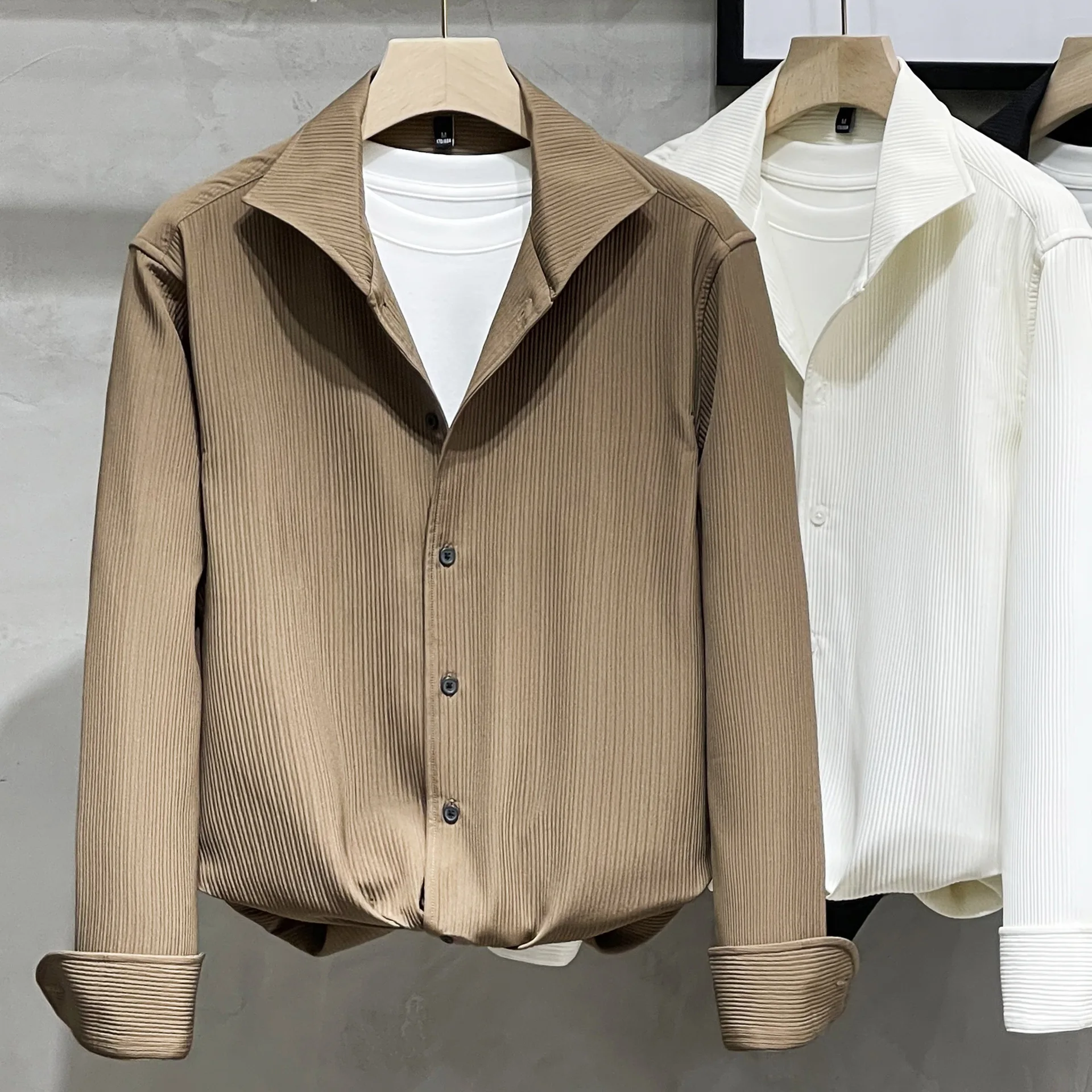 

French Windsor Collar White Shirt Men's Long-sleeved High-end Texture Ice Silk Spring and Autumn Light Mature Shirt