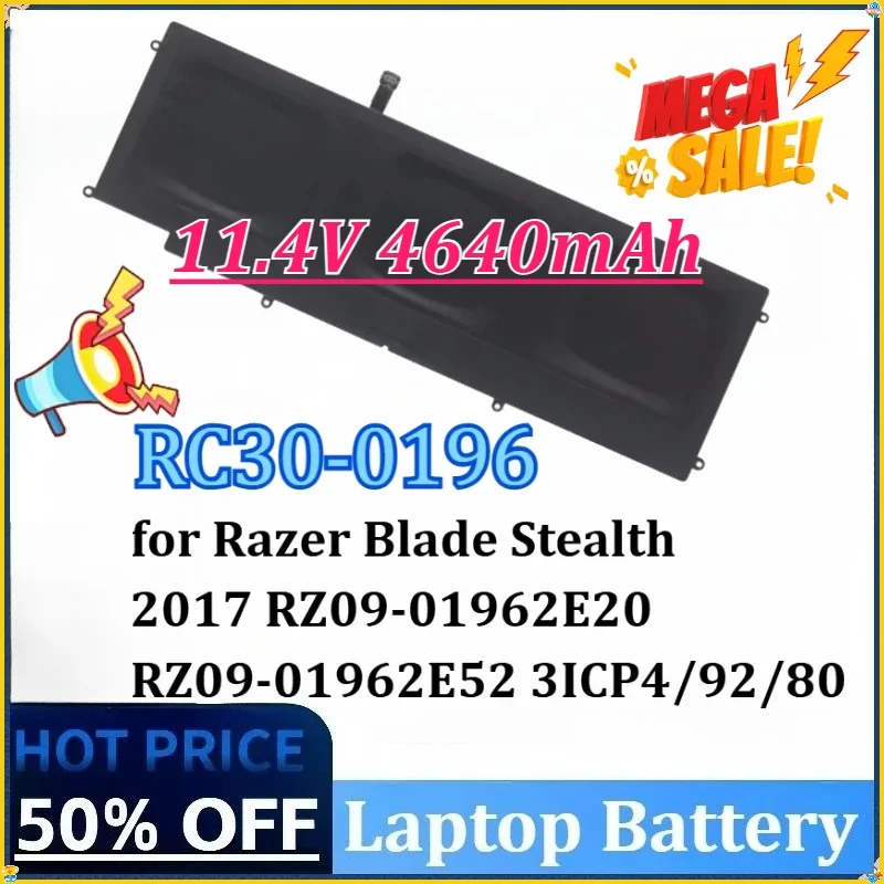 New RC30-0196 11.4V 4640mAh for Razer Blade Stealth 2017 RZ09-01962E52 RZ09-01962E20 3ICP4/92/80 tebook Laptop Battery