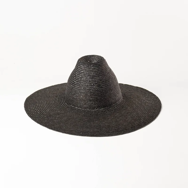 2025 New Elegant 15cm Wide Brim Sun Hat For Ladies Summer High-top Ribbon Hand-woven Black Hat Designer Style Hats Caps Men