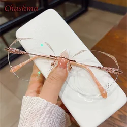 Chashma Fashion Eyeglass Gradient Light Color Lenses Titanium Frame Women Rhinestone Optical Rimless Glitter Spectacles Female