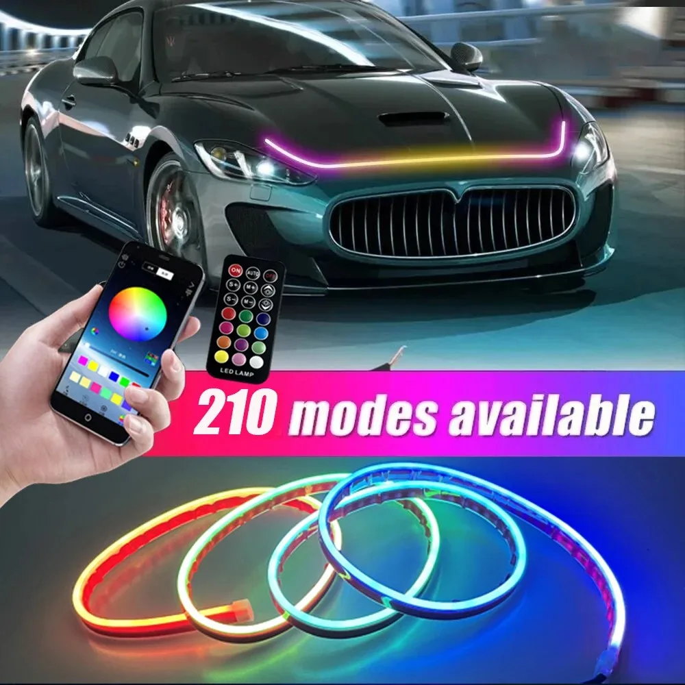 

Светодиодные дневные ходовые огни для автомобиля с управлением через приложение, многофункциональные неоновые ленты для 12В авто