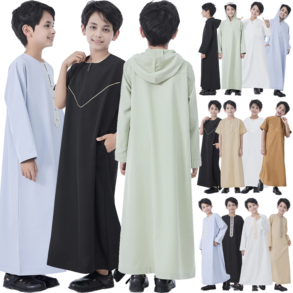 

Muslim Boy Robe Islam Thobe Jubba Thobe Eid Djellaba Turkey Kaftan Dubai Abaya Daffah Dishdasha Arab Dress Ramadan Kids Clothing