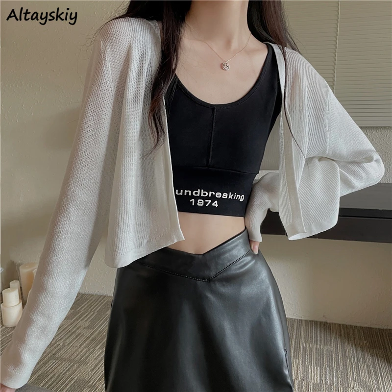 Cardigan Women Cropped Thin Summer Sun-proof Casual White Fashion Tender Holiday Sexy Streetwear Cool College Female Young Black