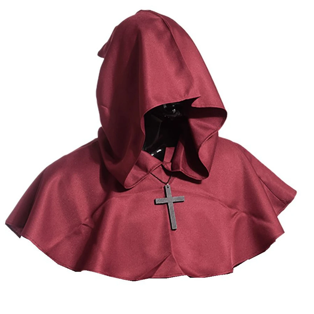 Mantello medievale Caped Pirate Hood Cosplay Halloween Party Capelet mantello Wicca Priest Monk Pagan Cowl Hat