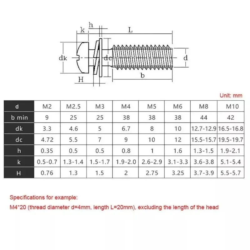 M3 M4 M5 M6 316 Stainless Steel Round Head Phillips Pan Head Screws with Flat Washers Spring Washers Assembly Bolts