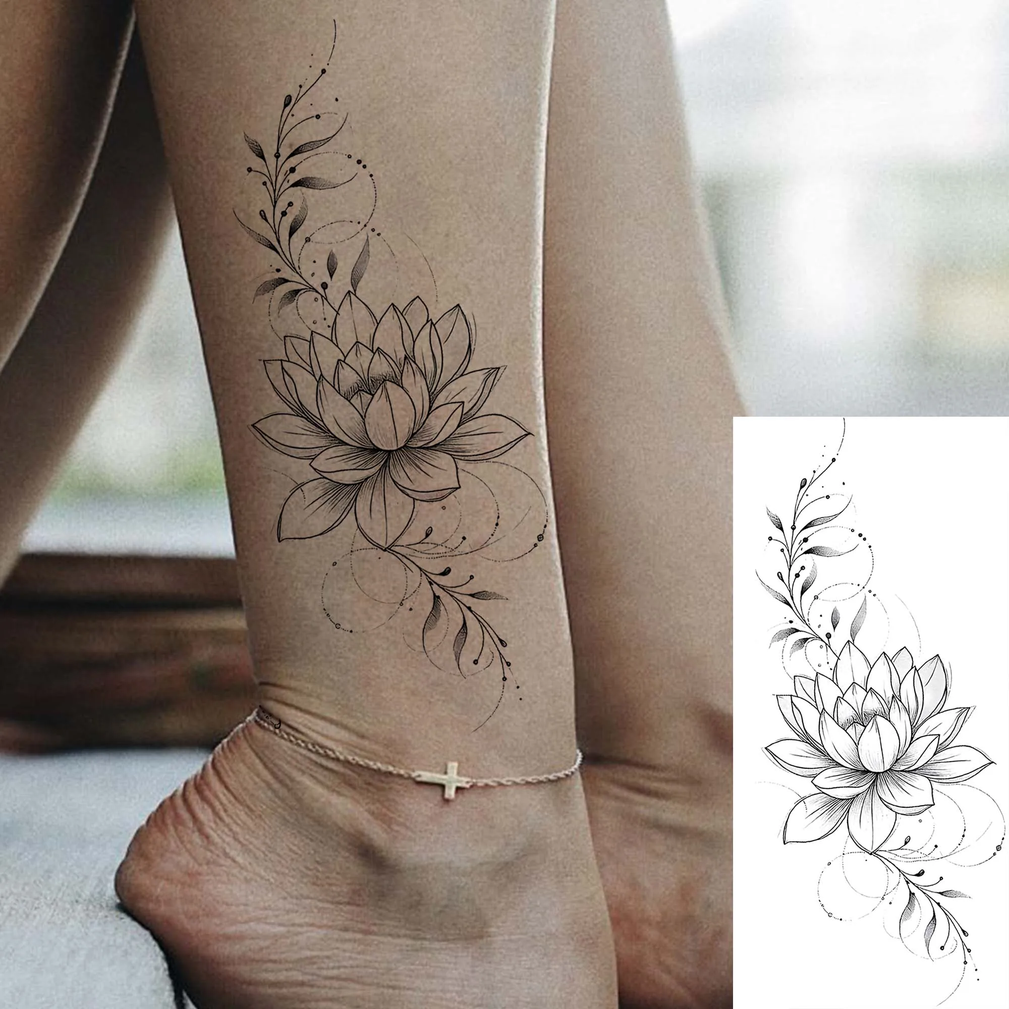 1 Sheet Sketch Butterfly Flowers Temporary Tattoos For Women Hand Clavicle Leg, Fake Tattoo Sticker Long Lasting Realistic Tatoo
