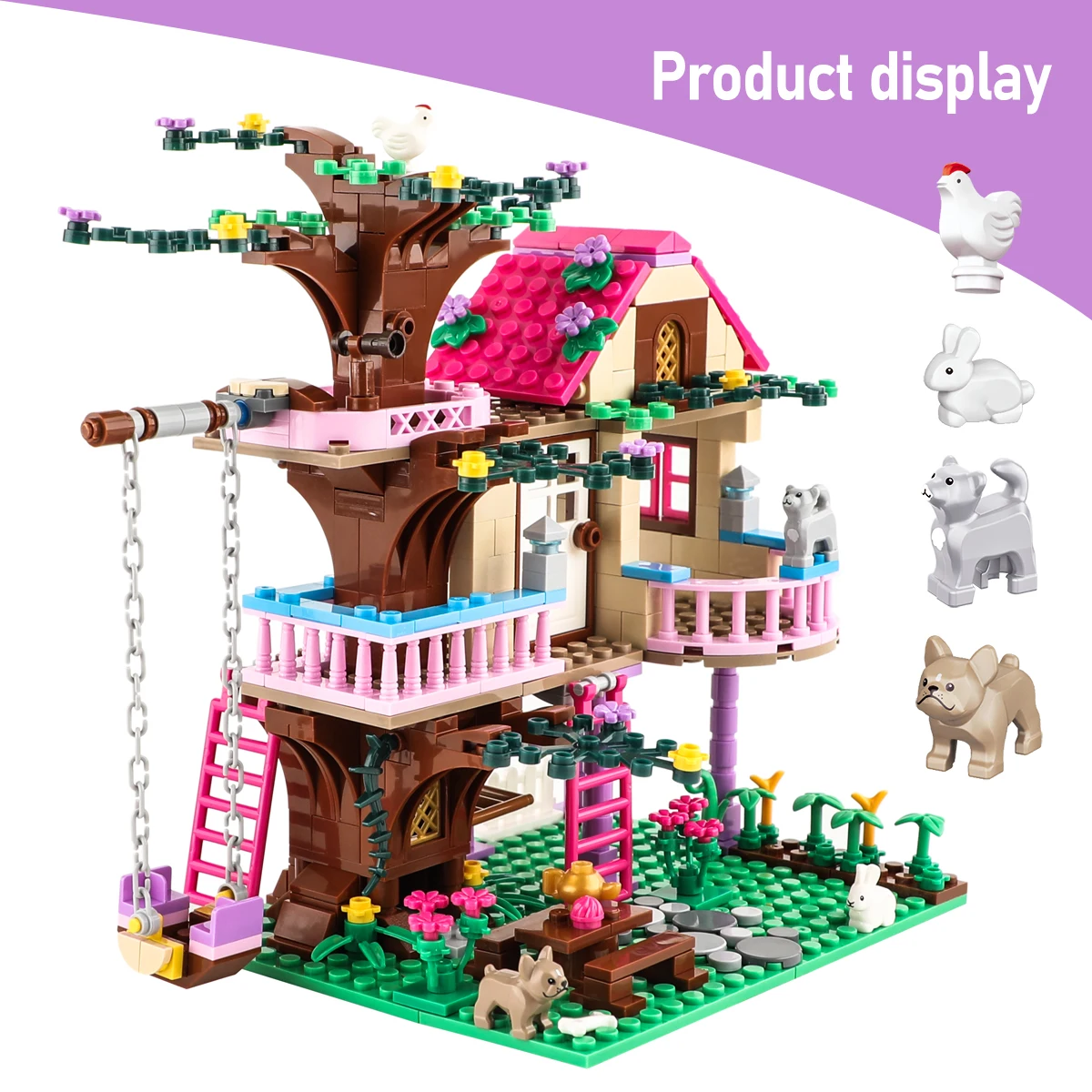Ville arbre maison vacances d'été Villa château blocs de construction ensembles figurines jardin rue vue bricolage jouets pour enfants fille cadeau d'anniversaire