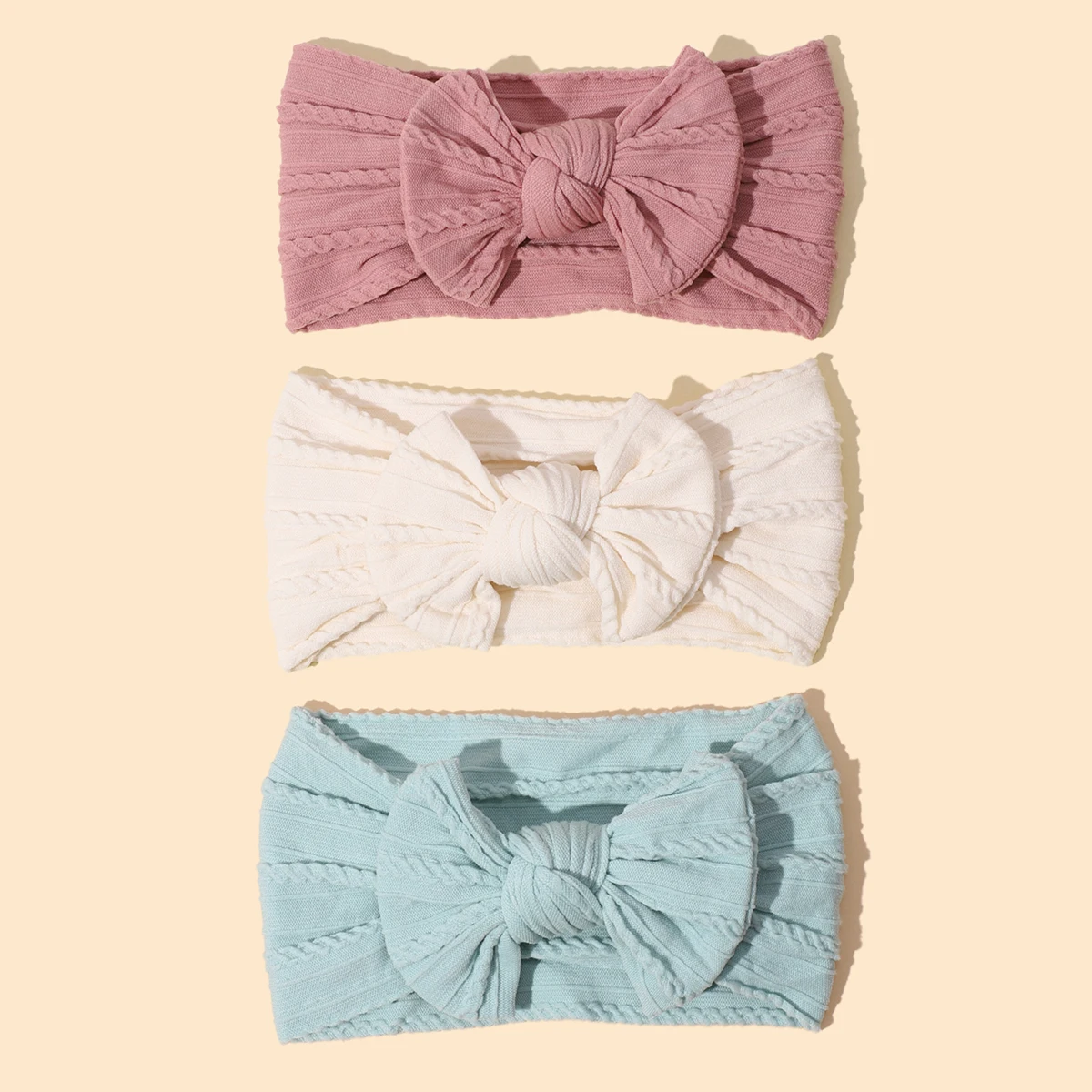 Soft Elastic Bowknot Headband para bebê recém-nascido, Cute Hair Band para Toddler Girls, Cable Knit Headwear para crianças, acessórios para cabelo, 3pcs por conjunto