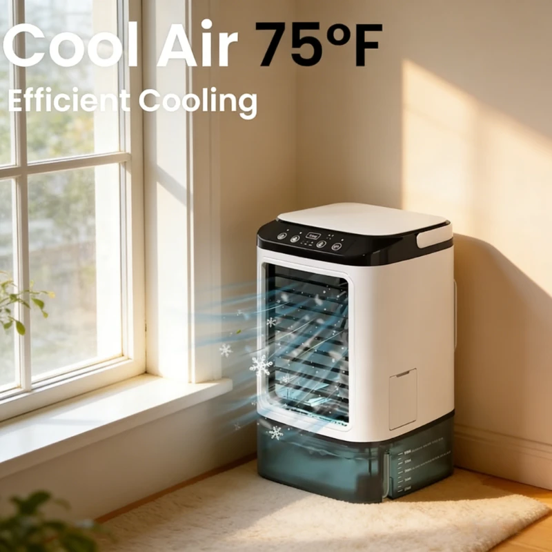 Enfriador de Aire Portátil de Enfriamiento Rápido, Mini Aire Acondicionado de 3 Velocidades con Tanque de Agua de 900 ml y Humidificador