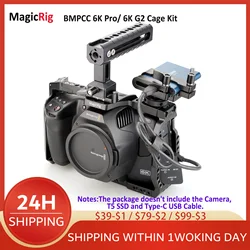 Magicrig bmpcc 6k pro/g2フルカメラケージ、natoハンドル付きnatoレールt5 ssdマウント (ブラックマジックデザインポケット付き) シネマカメラプロ