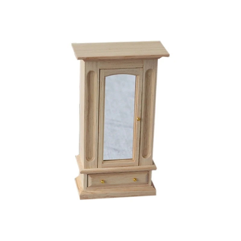 Espelho vestir para casas bonecas miniatura com acessório armário escala 1/12, suporte roupas realista para casas