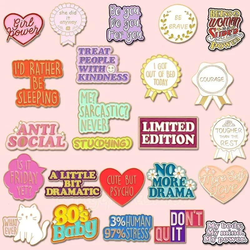 Creative Cute Letter Brooch Cartoon English Inspirational Quotes Metal Badge Personalized Accessories Pins for Backpacks