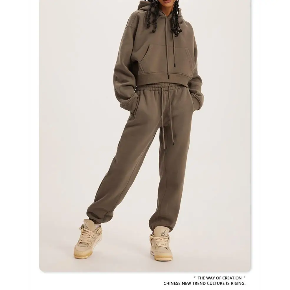 المرأة مقنعين سترة طويلة أعلى مجموعة عارضة Sle الشتاء الخريف Faion قطعتين دعوى السراويل الطويلة مريحة تنفس القطن