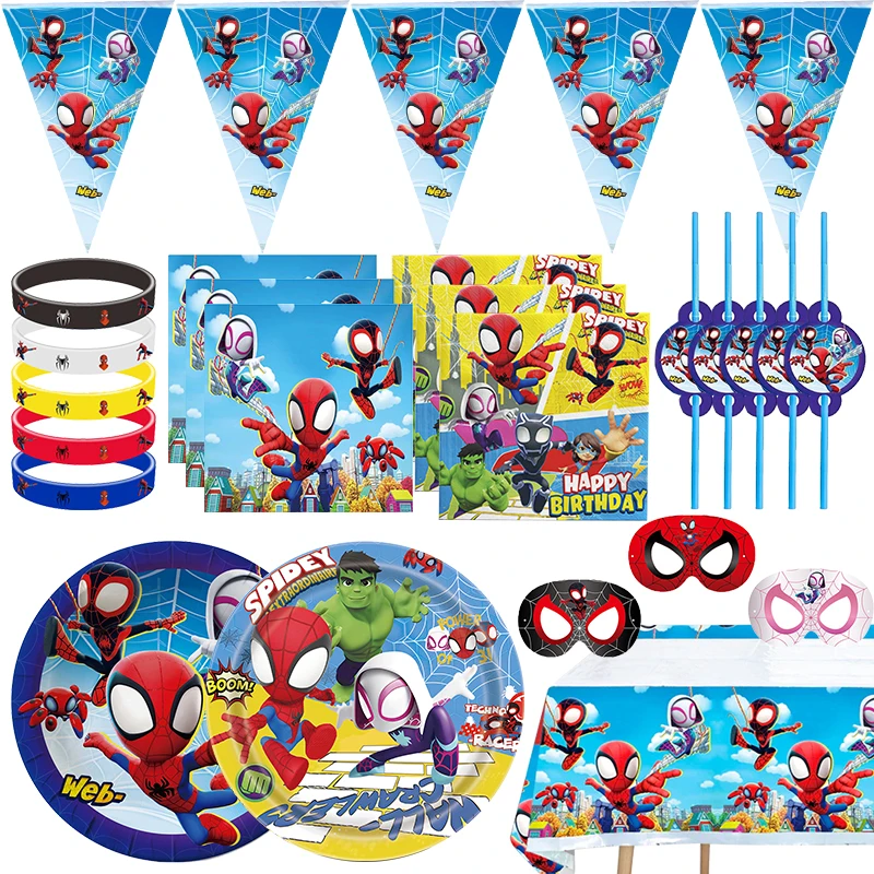 Spidey And His Amazing Friends Birthday Decorations Tableware Kit Plates Cups Tablecloth Backdrop Balloons Child Party Supplies