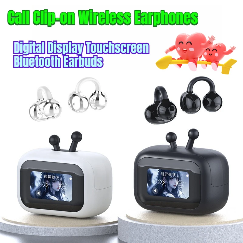 

Digital Display Touchscreen Bluetooth Earbuds with Ultra-long Battery Life High-definition Call Clip-on Wireless Earphones