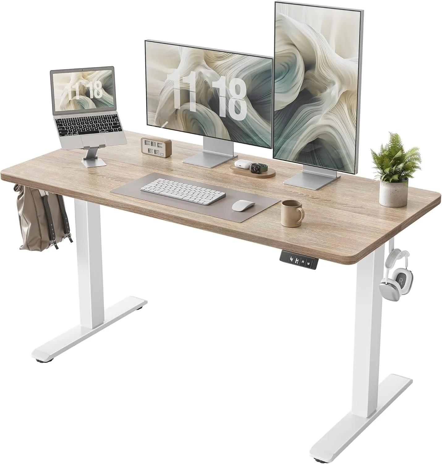 Height Adjustable Electric Standing Desk, 55 x 24 inch, Sit Stand Up Desk, Splice Board, Computer Home Office Desk, White Frame