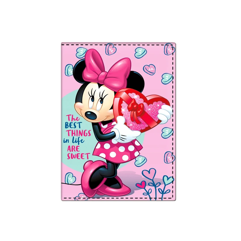 Disney-Couverture de passeport Minnie Cartoon pour femme, porte-passeport de voyage, cuir véritable, portefeuille pour carte de crédit, étui mignon pour billet