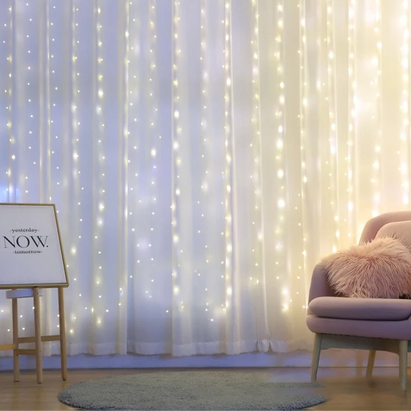 New 3*3 M Pvc Copper Wire Curtain Light Decoration Led Eight Function Solar Star Ice Strip Light