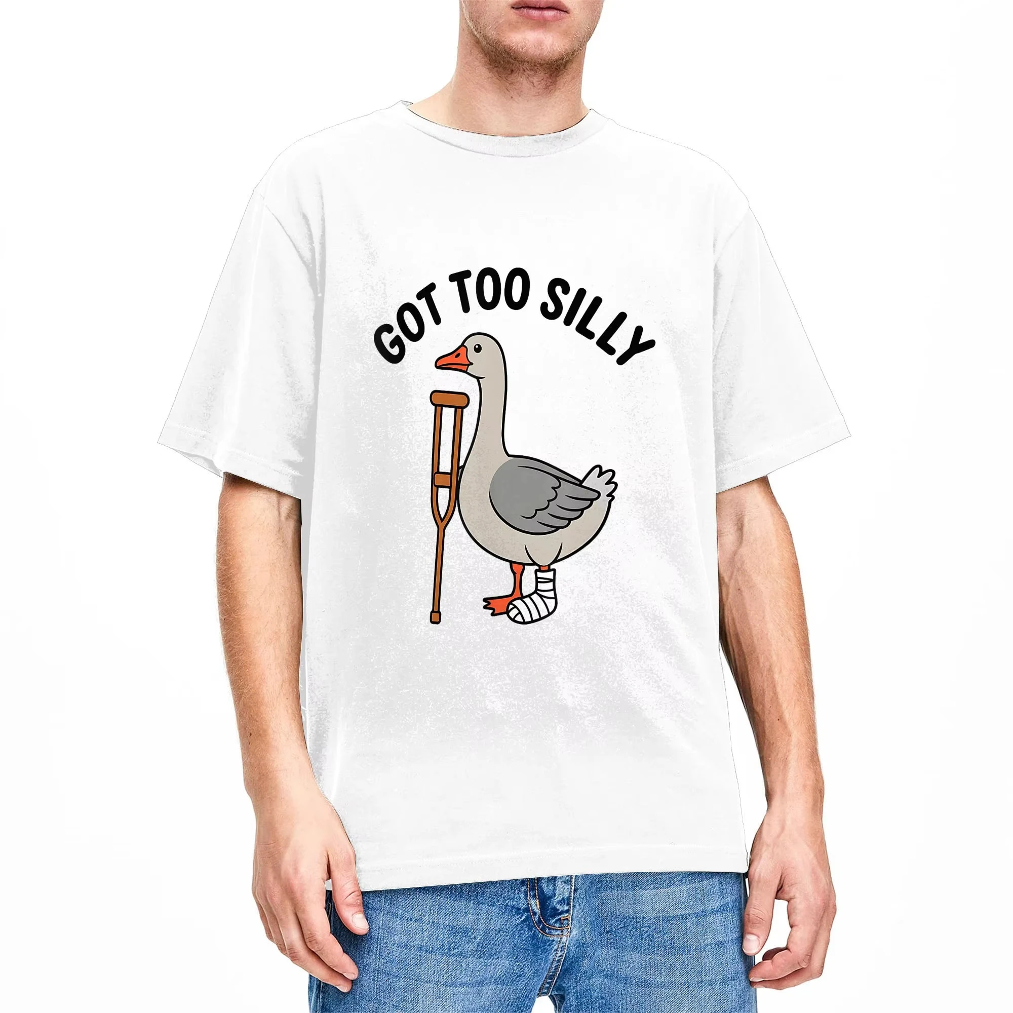 Got Too Silly Funny Goose Leg Injury Animal Design Cotton T-Shirt For Adult Summer Y2K Funny T-Shirts Trendy Cool Tee Shirt