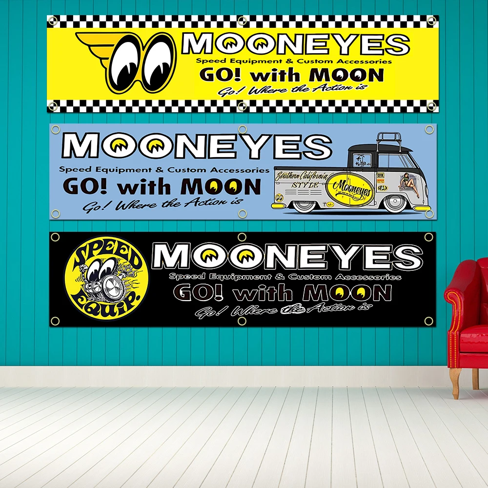 45x180cm Moon eyes Banner Flag Polyester Printed Garage Wall Art Outdoor Decorations Tapestry