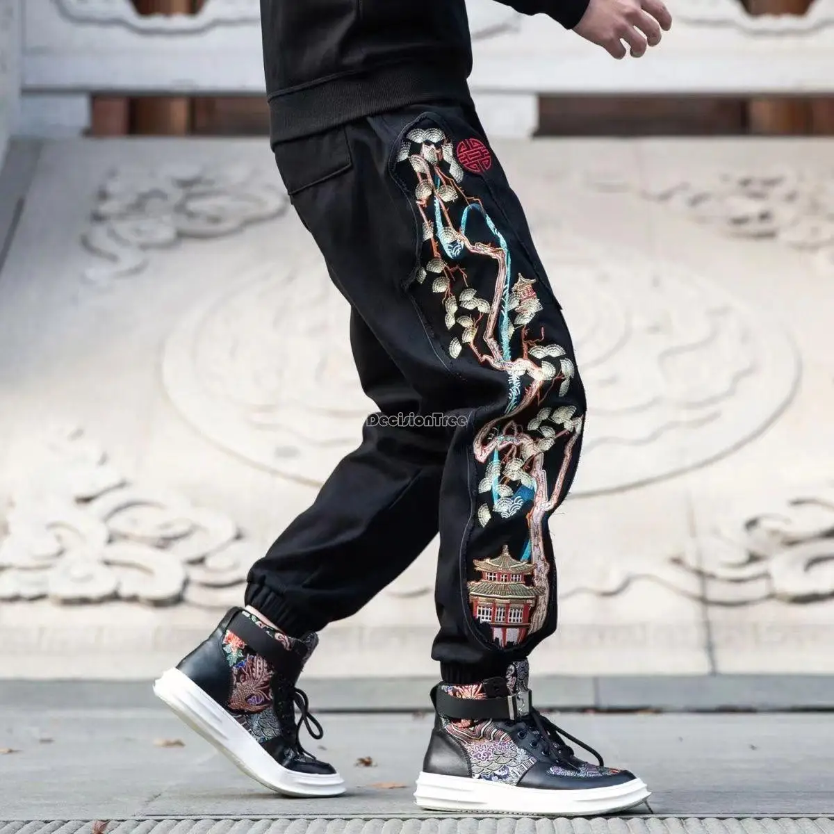 2023 spring and autumn chinese style men's pants national tide embroidery retro loose casual pants fashion long daily pants w37