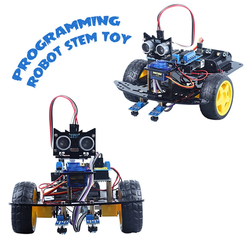 Programming 2WD Smart Robot Car Kit With Motor Drive/Tracking Module/G90 Servo For Arduino ZYC0002 Ultrasonic Fixing Bracket Toy