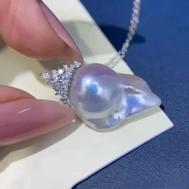 

Natural Freshwater Pearl Pendant Women Men 925 Sterling Silver Chain Necklace Handmade DIY Pearl Fine Jewelry Wedding Party Gift