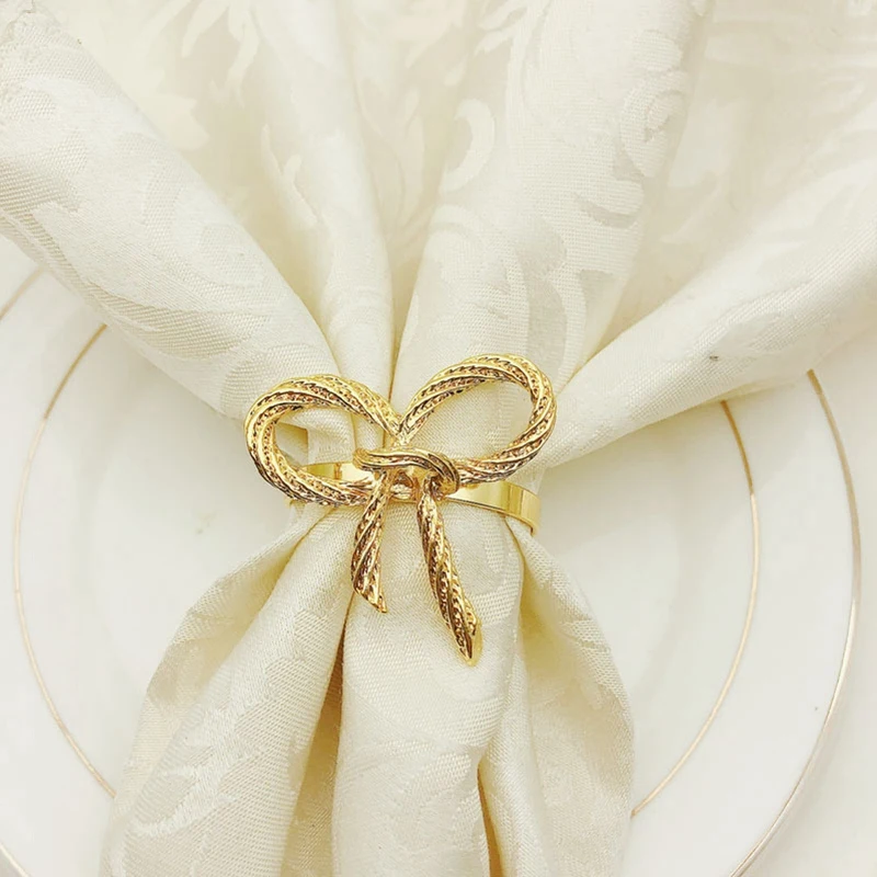 36 Pcs Simple Golden Napkin Ring Butterfly Bow Tie Napkin Buckle Hotel Restaurant Mouth Cloth Ring Metal Napkin Ring