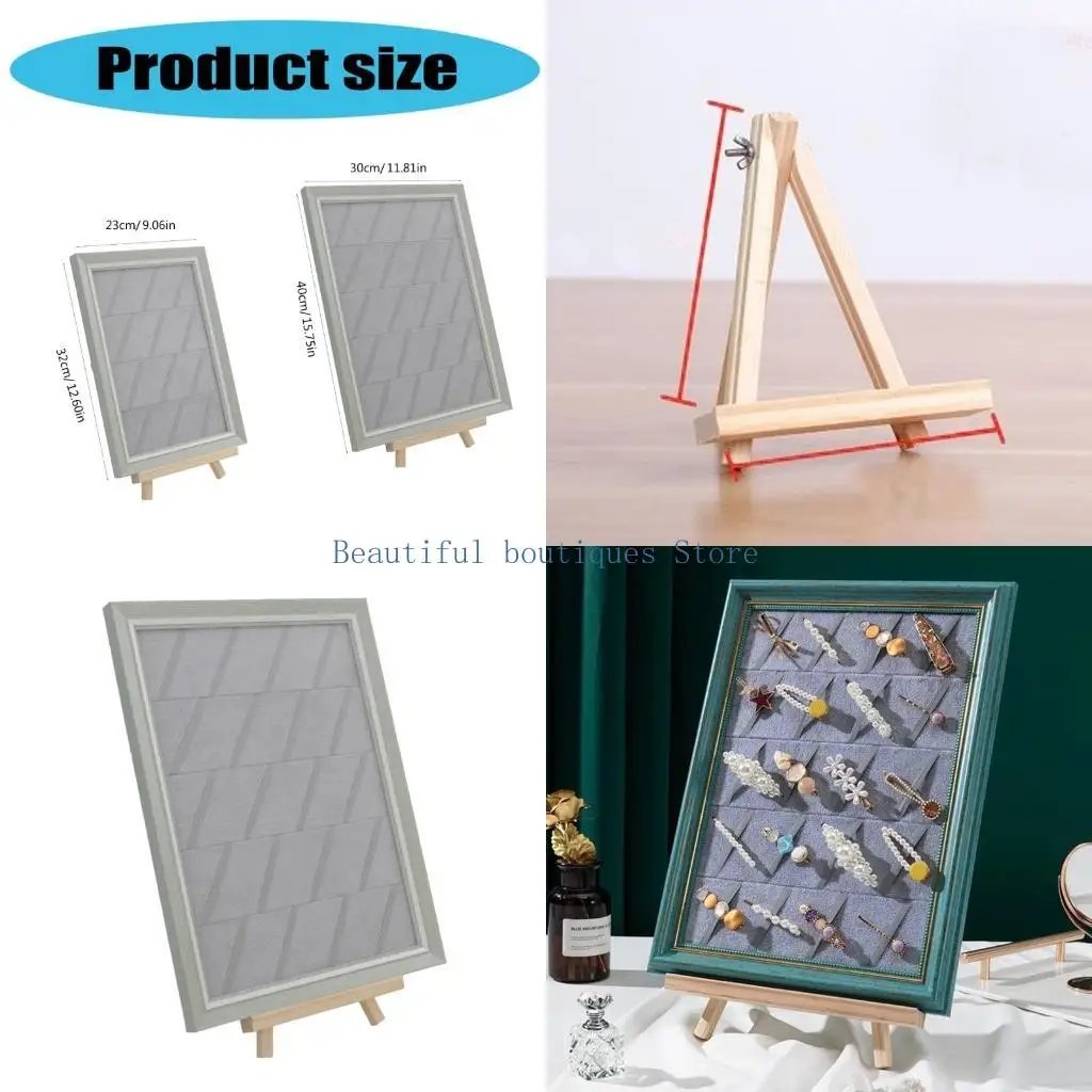 U4LF Stylish Plush Rings Display Tray with Frame Holder for Jewelry Organizing