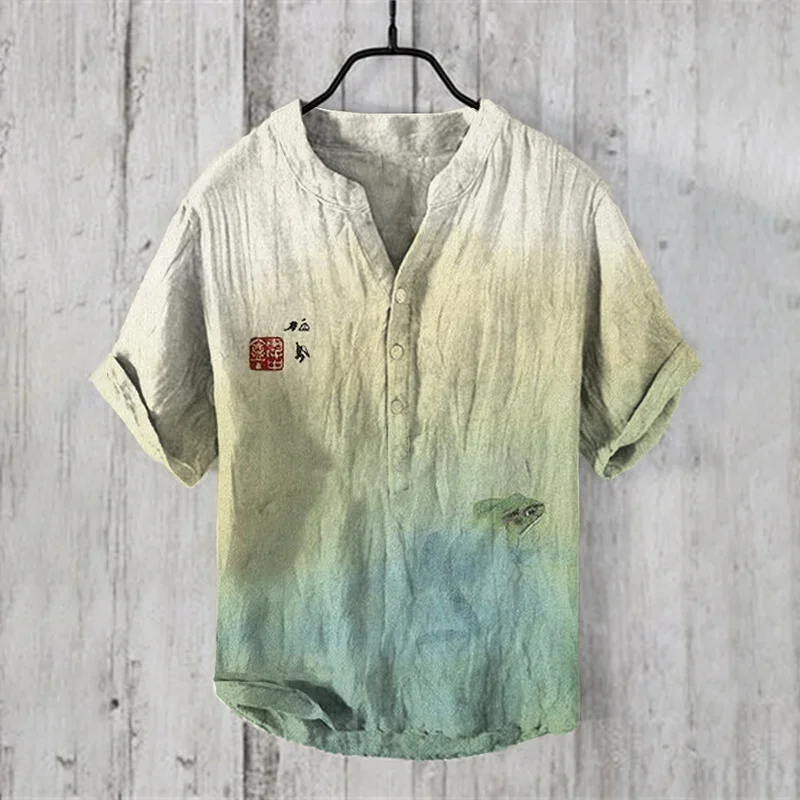 

2024 New Men's Casual Linen Shirt Loose Top Short Sleeve Spring/Summer Elegant and Handsome Men's Shirt