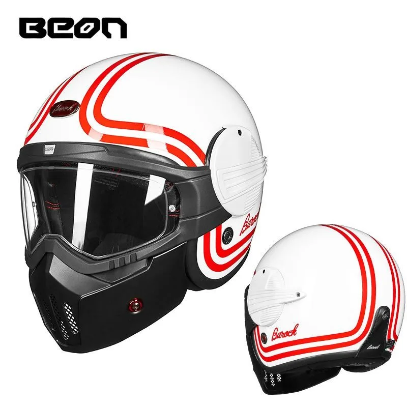 

BEON Helmet Retro Motorcycle Helmet Scooter Vintage German Casco Cycling Helmet DOT Approved Flip Up Open Full Face Capacete