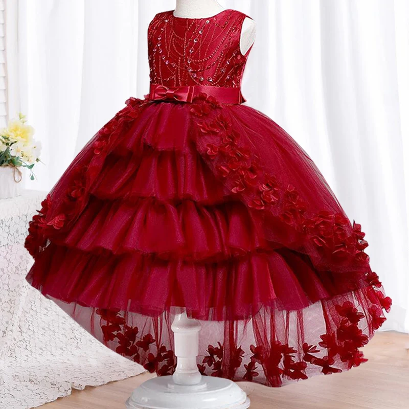 New High quality baby lace princess dress for girl elegant birthday party trailing dress Baby girl\'s christmas clothes 3-12yrs