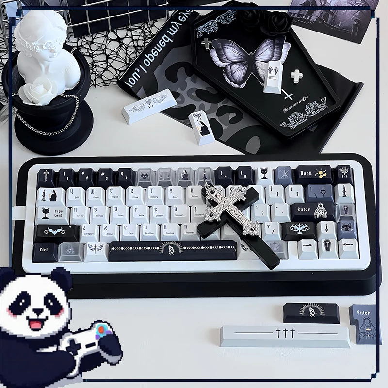 

Nun'S Confession Keycaps Original Factory Height Pbt Material Black&White Gothic Style Keycap Esports Game Keyboard Accessories