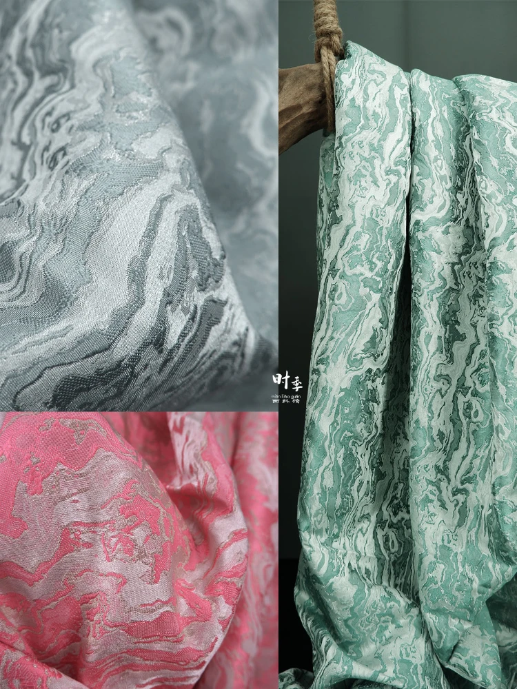 Blended Jacquard Fabric Camouflage Cloud Marbling Chinese Style Winter Coat Fashion Clothing Designer Wholesale Fabrics