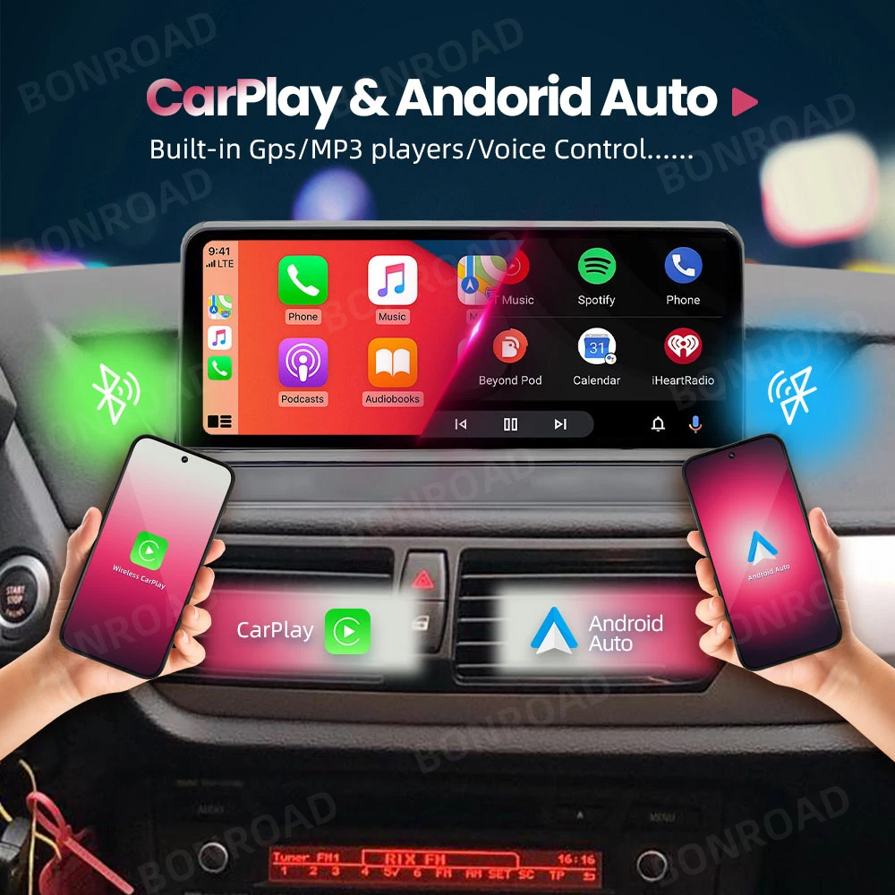 Reproductor Multimedia inalámbrico BONROAD CarPlay Android para coche, Radio para coche para BMW X1 E84, pantalla táctil inteligente con navegación GPS Bluetooth