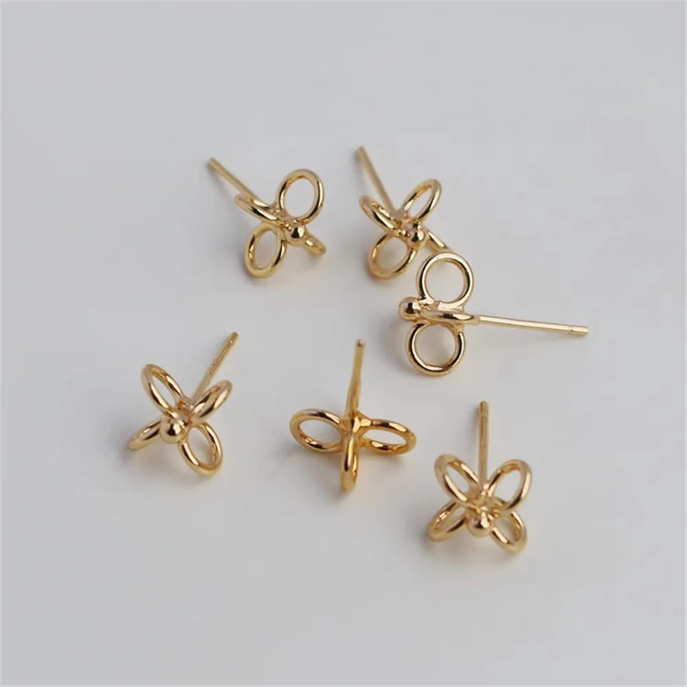 

14K Gold Bag S925 Silver Needle Four-Ring Earrings, DIY Jewelry Accessories, Earrings Studs