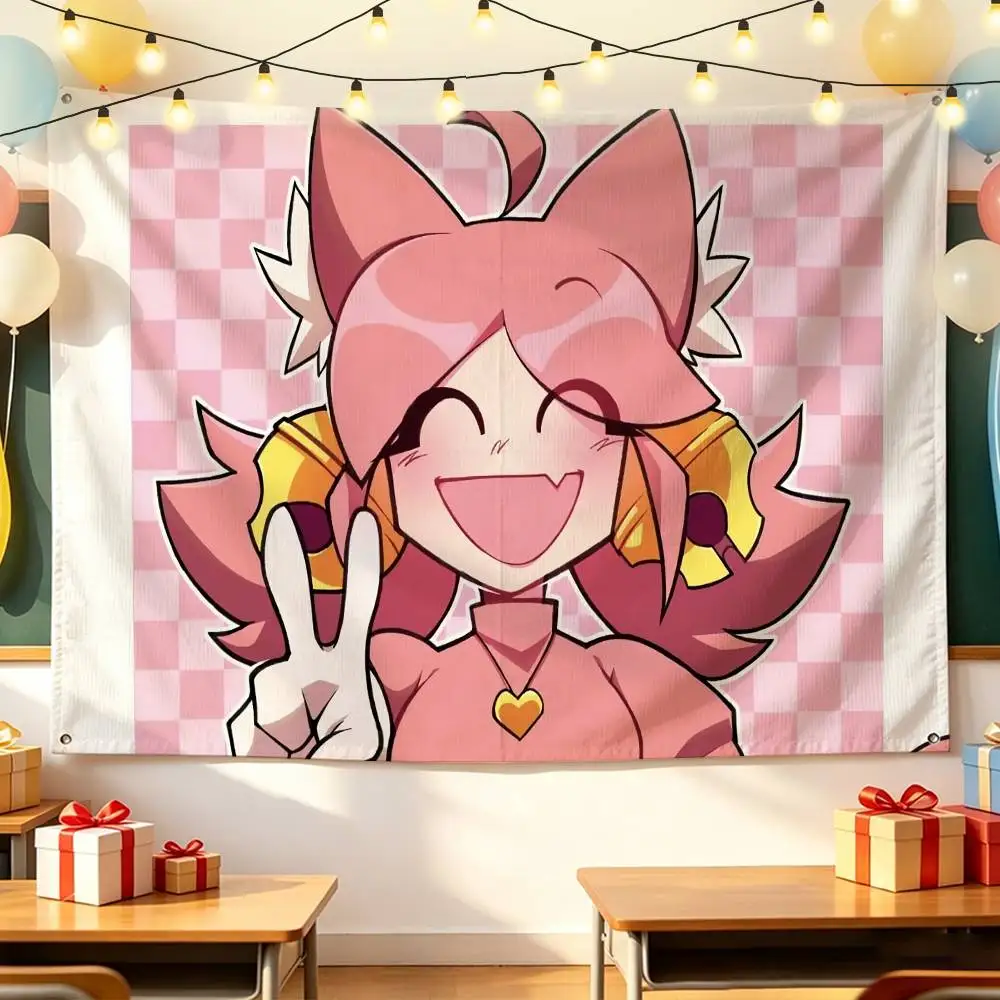 M-Mad Mew Mew U-Undertale Pink Cat Horizontal Flag Banner Wall Hanging Indoor Outdoor Home Decoration