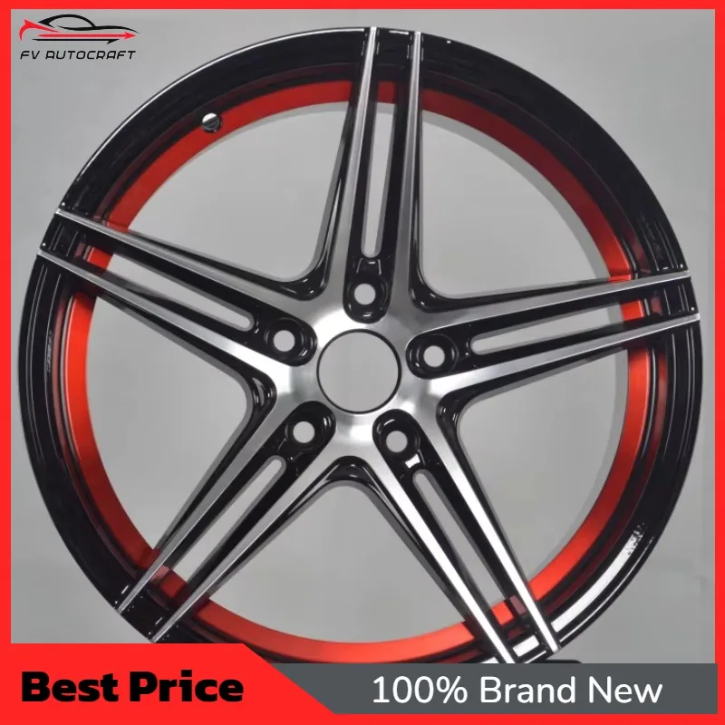 

【2026】Gloss Black Machined Face With Red Inner Lip 5-Spoke Sport Alloy Wheels 12 13 14 15 16 17 Inch 4x100 5x108 8x114.3 Tuner R