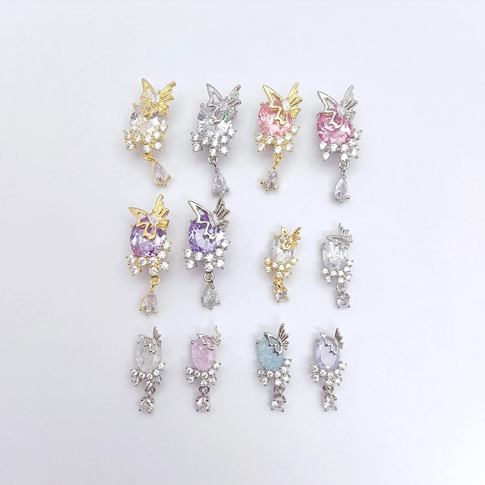 5 uds. De dijes para uñas, juego de huevos de Paloma de circón, accesorios para uñas chapados en oro auténtico, diseño de joyería de mariposa dorada y plateada