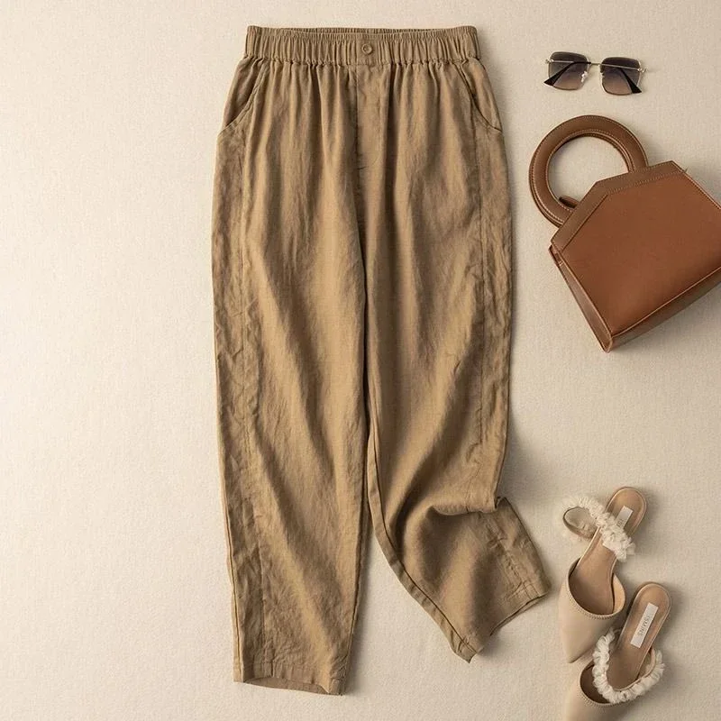

Cotton Linen Wide Leg Women's Ankle-length Pants Summer New Solid Color Thin Loose Fashionable Casual Pants