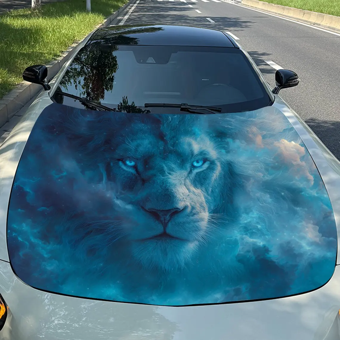 

Blue Cloud Lion Car Hood Stickers - Waterproof Self-Adhesive Vinyl Decals, Durable Protection For Car Exterior Accessories, Idea