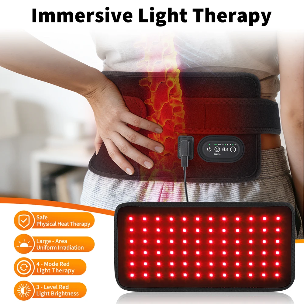 72 LEDs Red＆Infrared Therapy Belt 850nm 660nm Infrared Heating Waist Belt Massage Pad For Sports Injuries Wound Healing 3 Timer